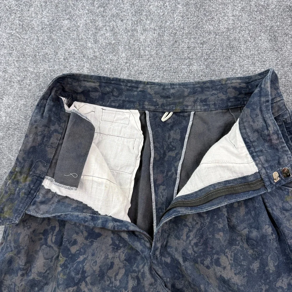 Vintage Mens House Pleated Pants‎ Mens Blue Gray Marbled Print Talon Zip Tapered